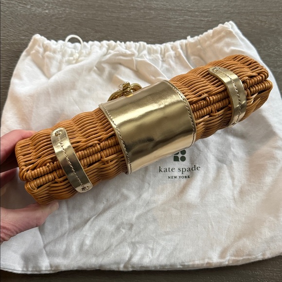 Kate Spade Brown Wicker Clutch with Goldtone Hardware, 5.25”H, 9”W, .75”D - Picture 3 of 6